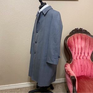 Vtg Gleneagles Baskin Gray Water Stain Resistant Wool Polyester Trench Coat 42R